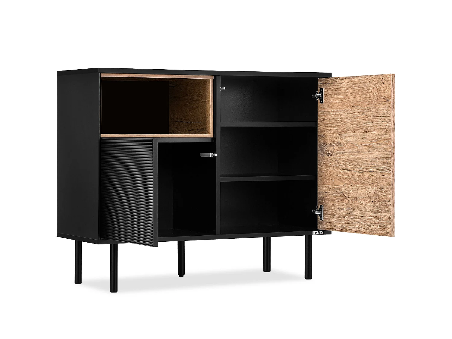 Kommode  Außenseiteneinlage - schwarz / Eiche natur - LOFTY