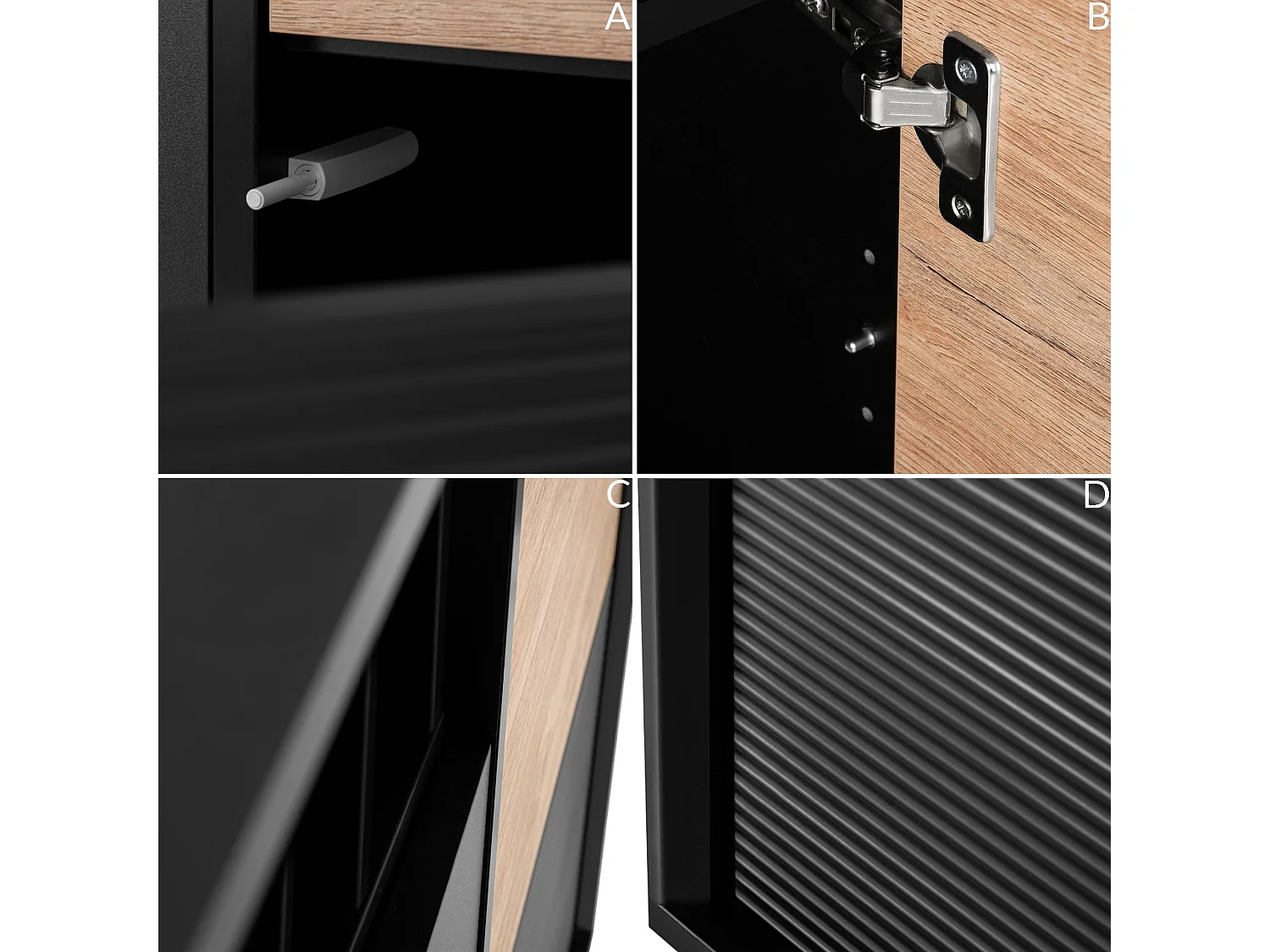 Kommode Weineinlage - schwarz / Eiche natur - LOFTY