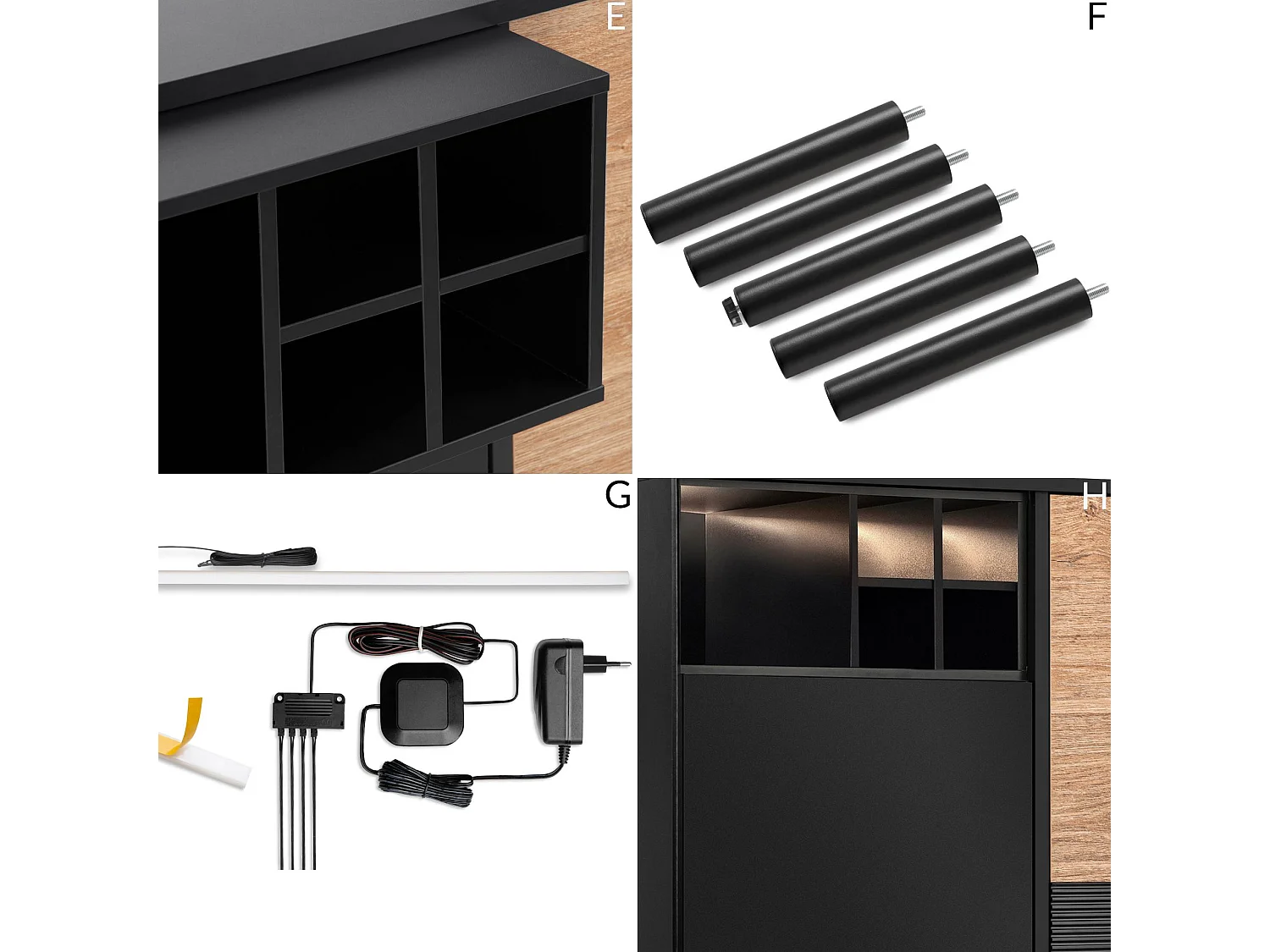 Kommode Weineinlage - schwarz / Eiche natur - LOFTY
