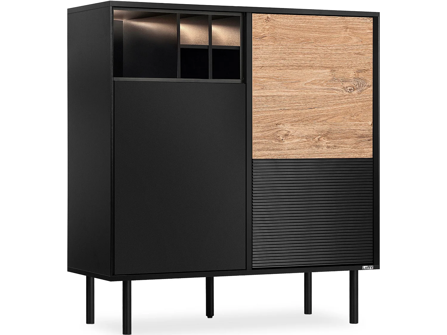 Kommode Weineinlage - schwarz / Eiche natur - LOFTY