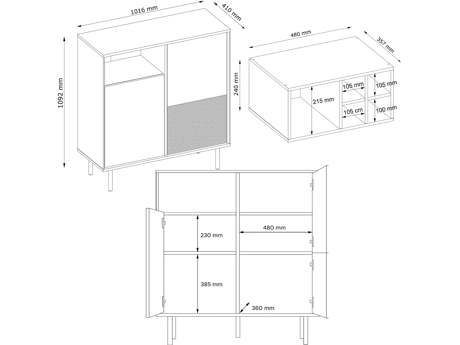 Kommode Weineinlage - schwarz / Eiche natur - LOFTY