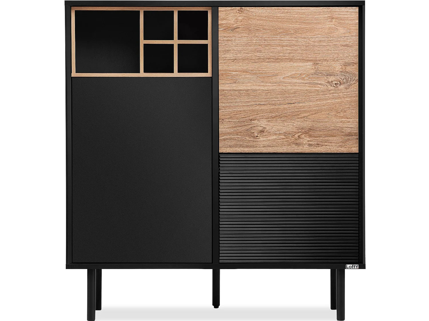Kommode Weineinlage - schwarz / Eiche natur - LOFTY