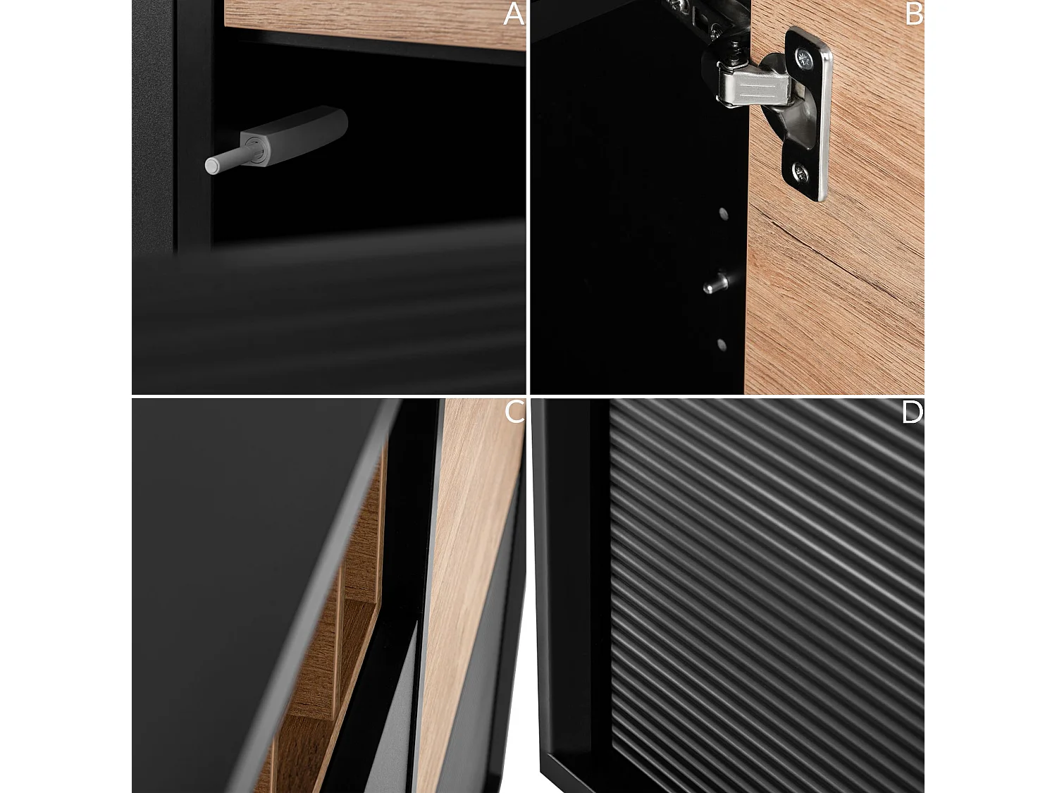 Kommode Weineinlage - schwarz / Eiche natur - LOFTY