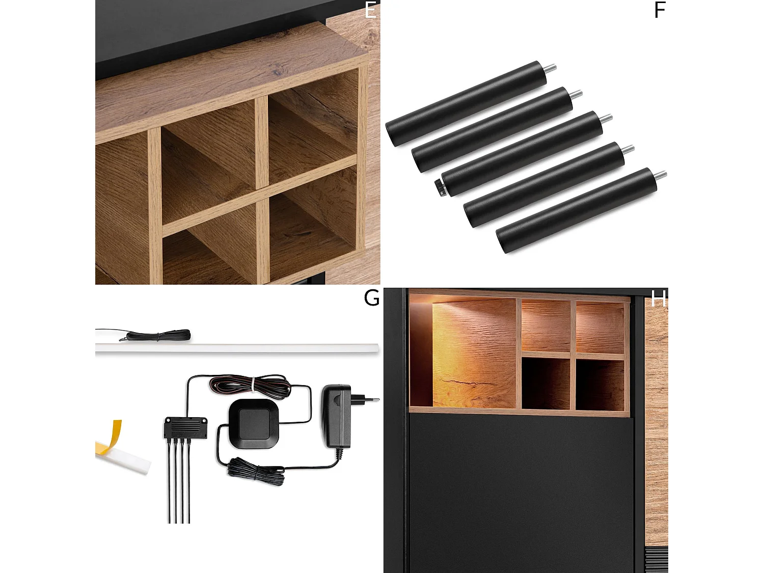 Kommode Weineinlage - schwarz / Eiche natur - LOFTY