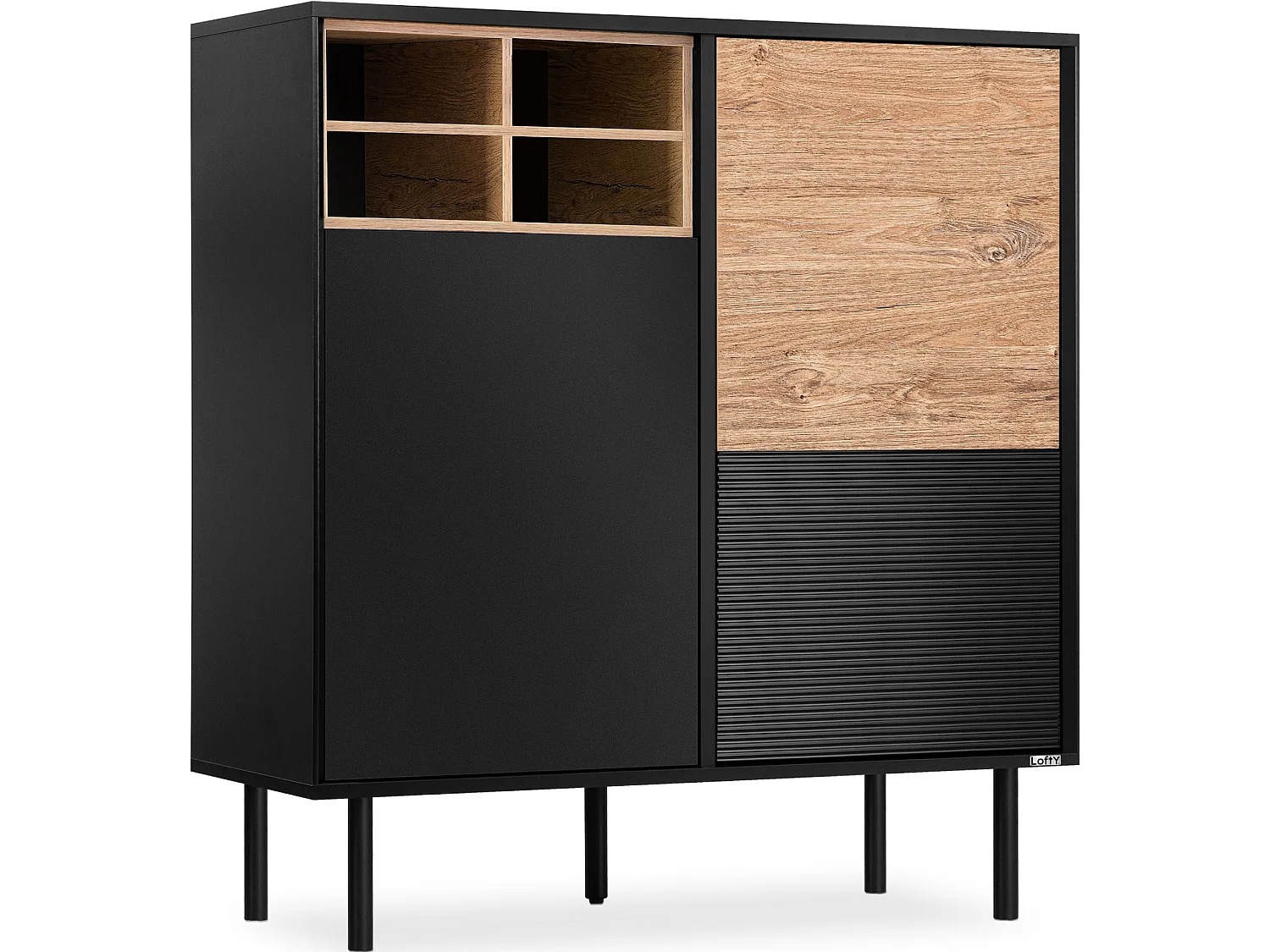 Kommode Kreuzeinlage - schwarz / Eiche natur - LOFTY