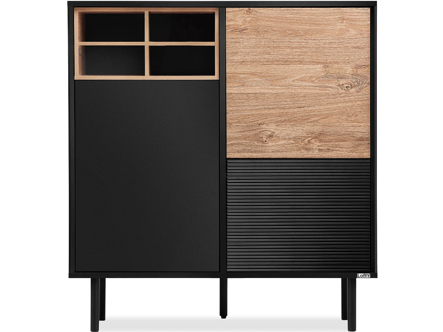 Kommode Kreuzeinlage - schwarz / Eiche natur - LOFTY