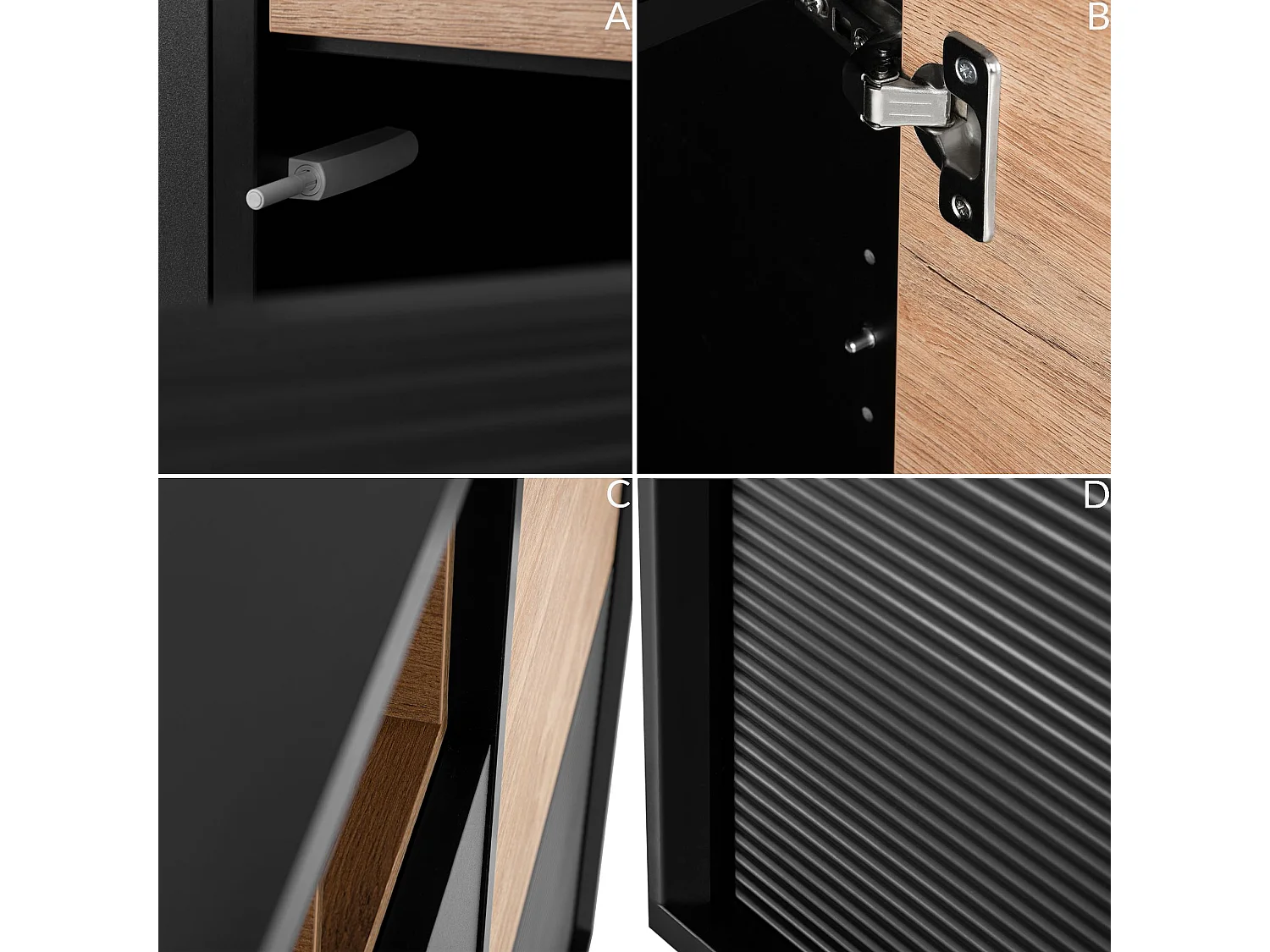 Kommode Kreuzeinlage - schwarz / Eiche natur - LOFTY