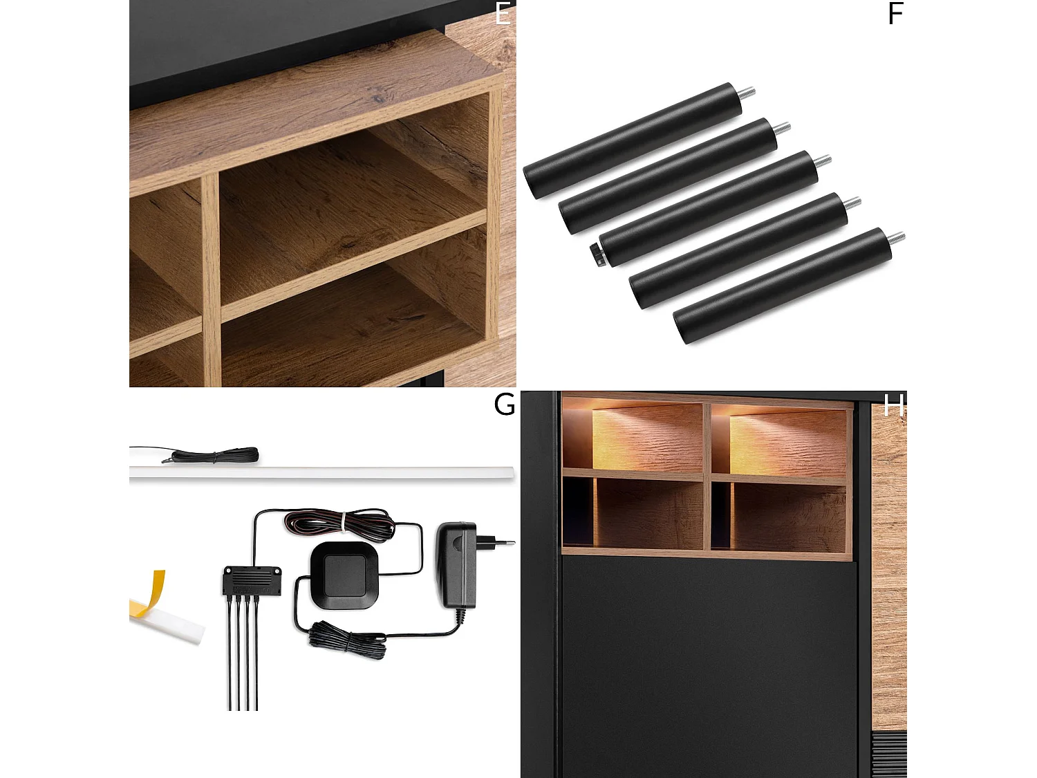 Kommode Kreuzeinlage - schwarz / Eiche natur - LOFTY