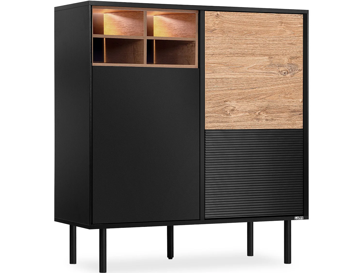 Kommode Kreuzeinlage - schwarz / Eiche natur - LOFTY