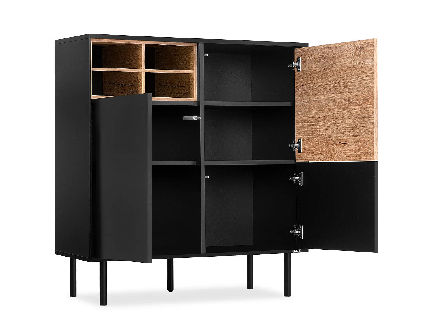 Kommode Kreuzeinlage - schwarz / Eiche natur - LOFTY