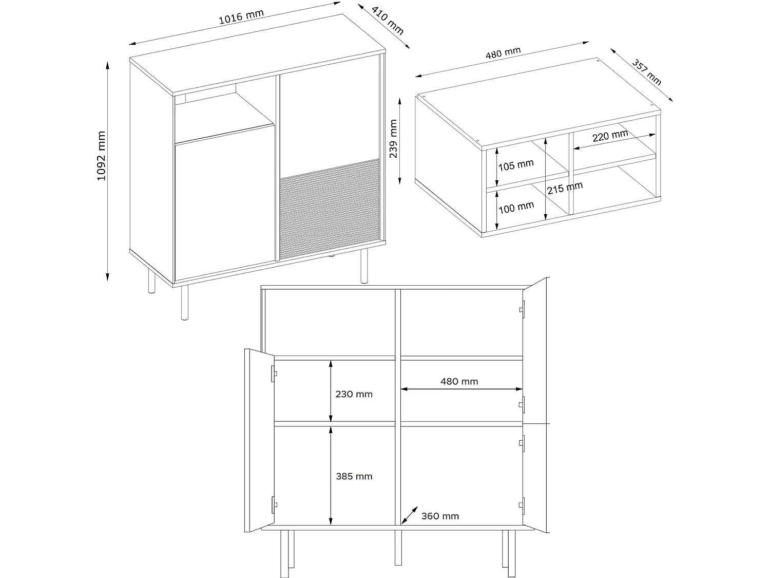 Kommode Kreuzeinlage - schwarz / Eiche natur - LOFTY