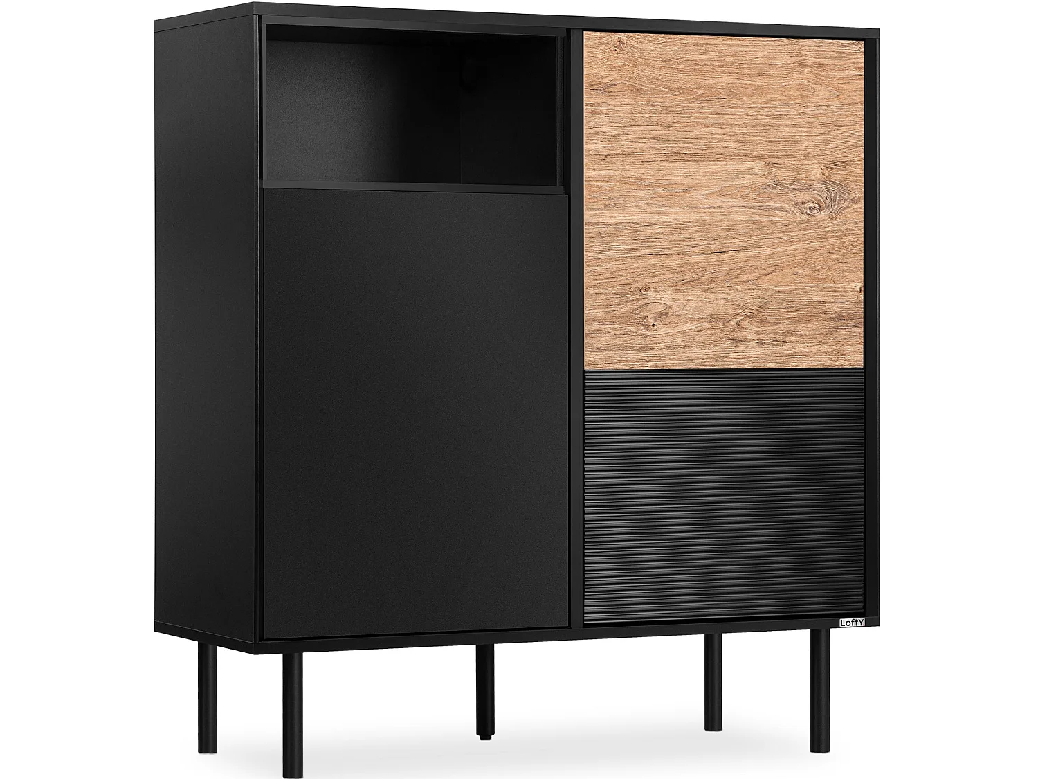 Kommode  Außenseiteneinlage - schwarz / Eiche natur - LOFTY