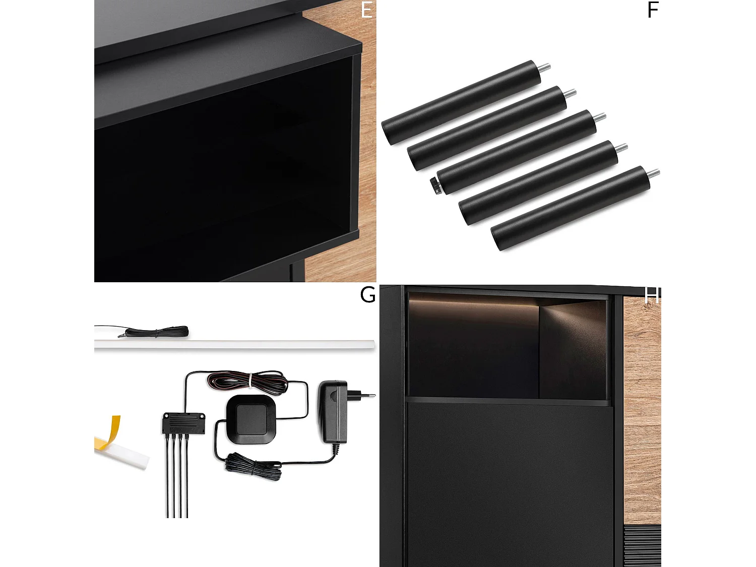 Kommode  Außenseiteneinlage - schwarz / Eiche natur - LOFTY