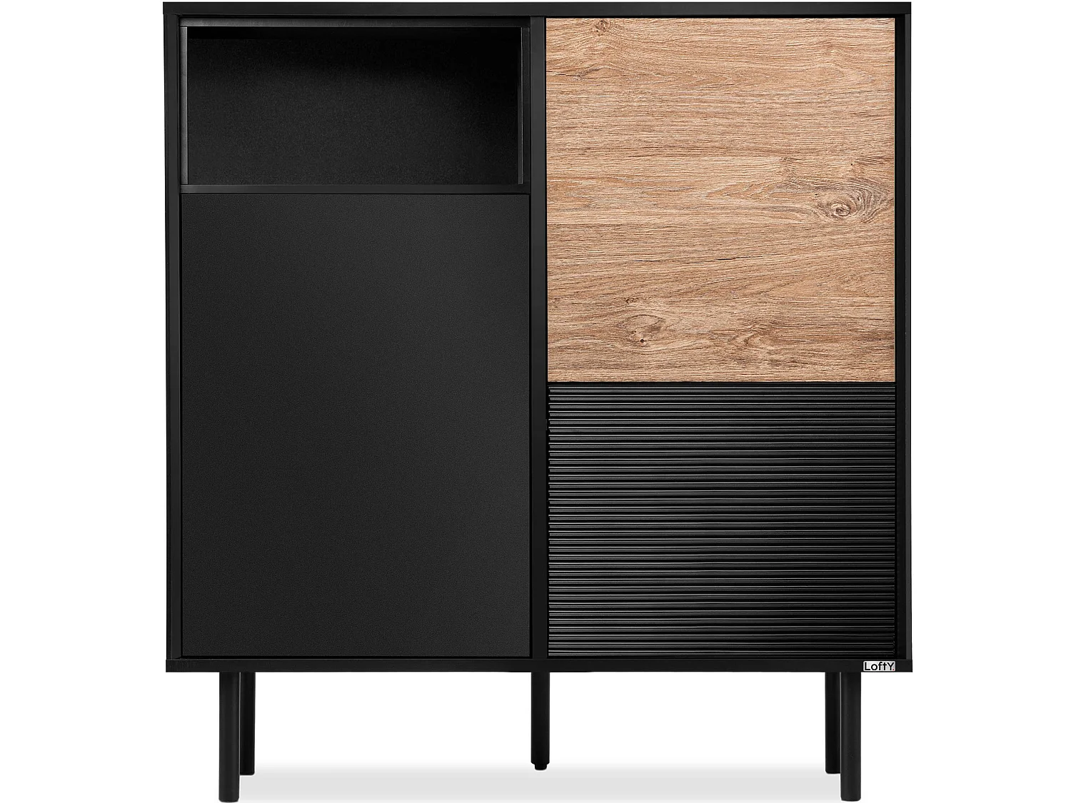 Kommode  Außenseiteneinlage - schwarz / Eiche natur - LOFTY