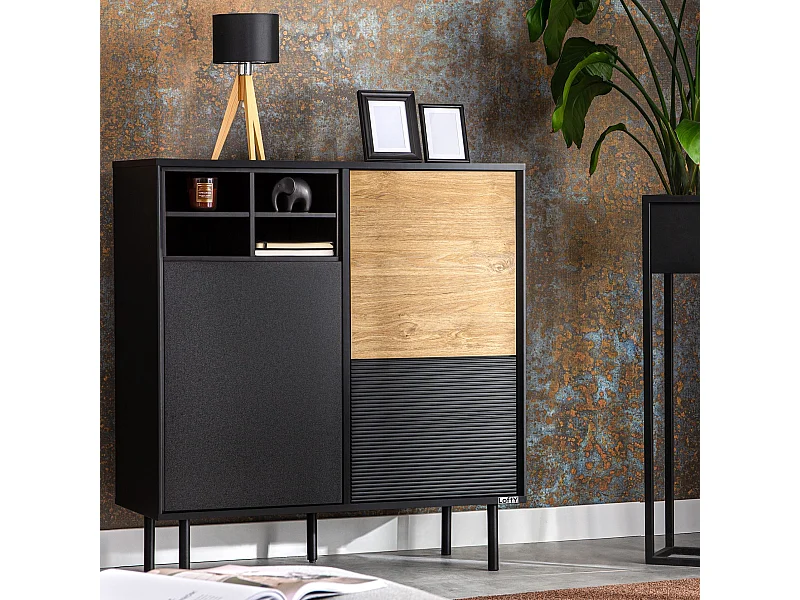 Kommode TV/HiFi-Einlage - schwarz / Eiche natur - LOFTY