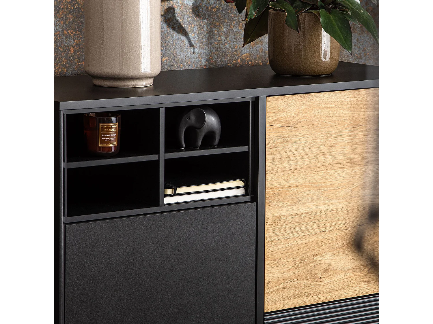 Kommode TV/HiFi-Einlage - schwarz / Eiche natur - LOFTY