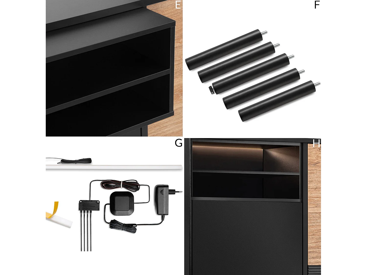 Kommode TV/HiFi-Einlage - schwarz / Eiche natur - LOFTY