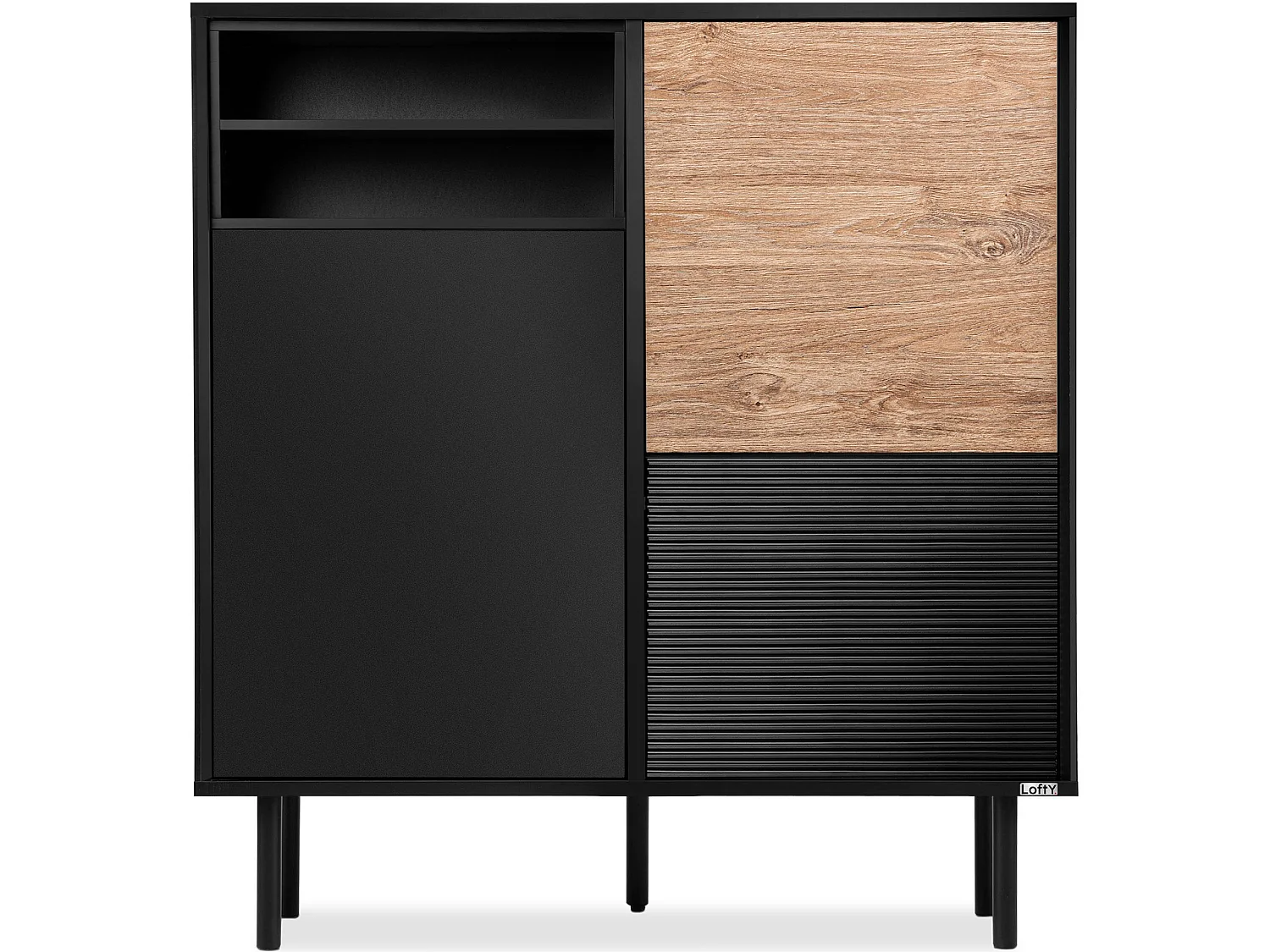 Kommode TV/HiFi-Einlage - schwarz / Eiche natur - LOFTY