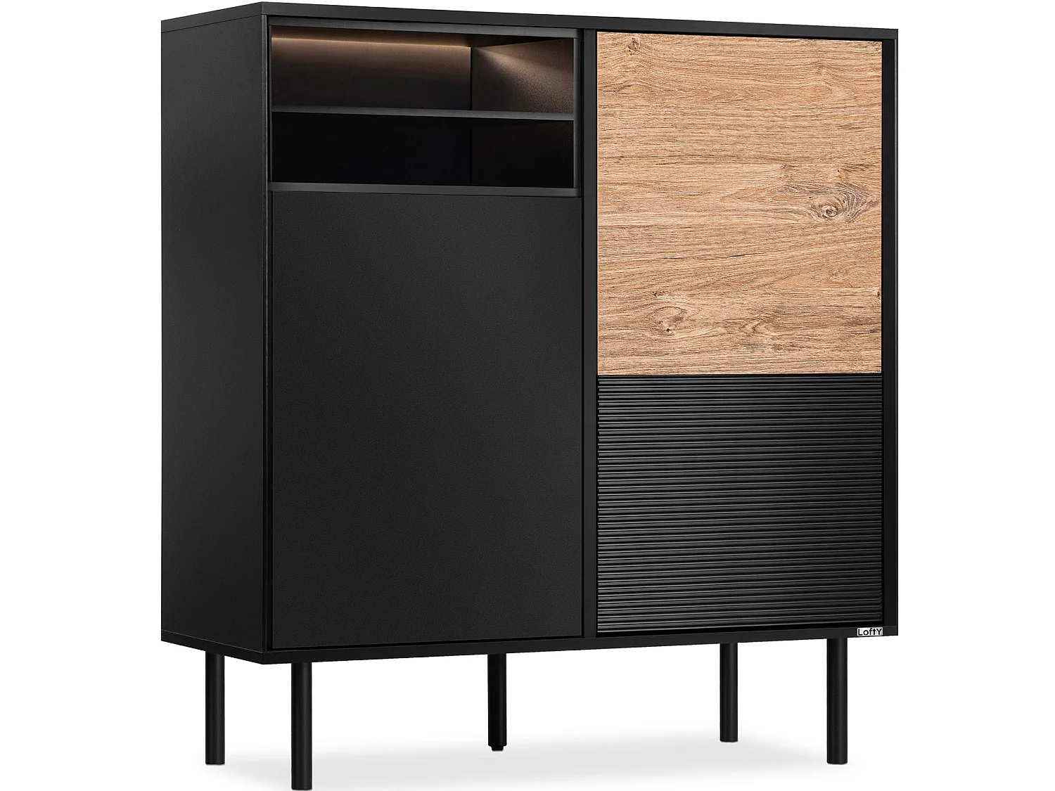 Kommode TV/HiFi-Einlage - schwarz / Eiche natur - LOFTY