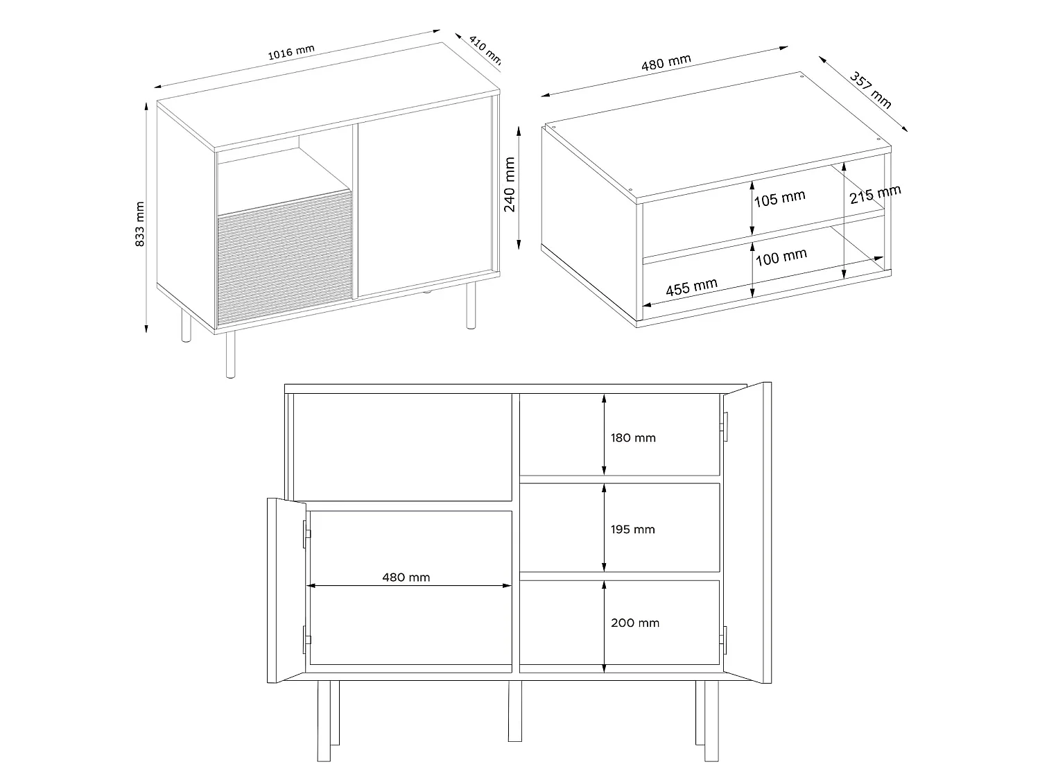 Kommode TV/HiFi-Einlage - schwarz / Eiche natur - LOFTY