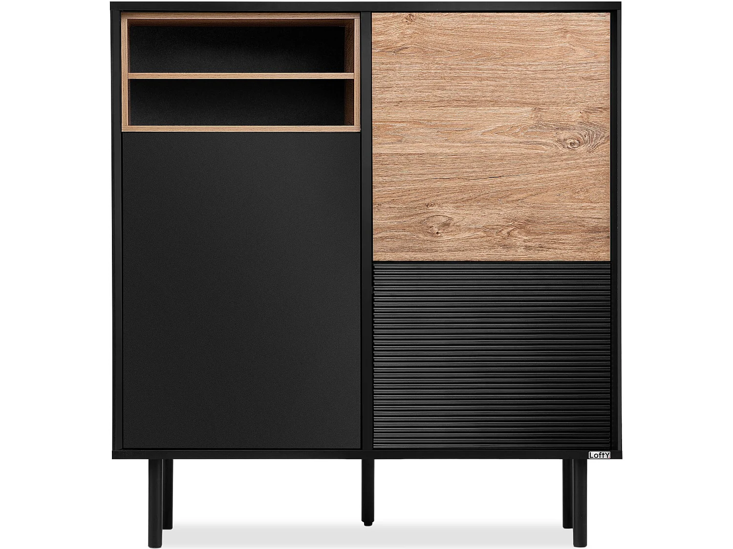 Kommode TV/HiFi-Einlage - schwarz / Eiche natur - LOFTY