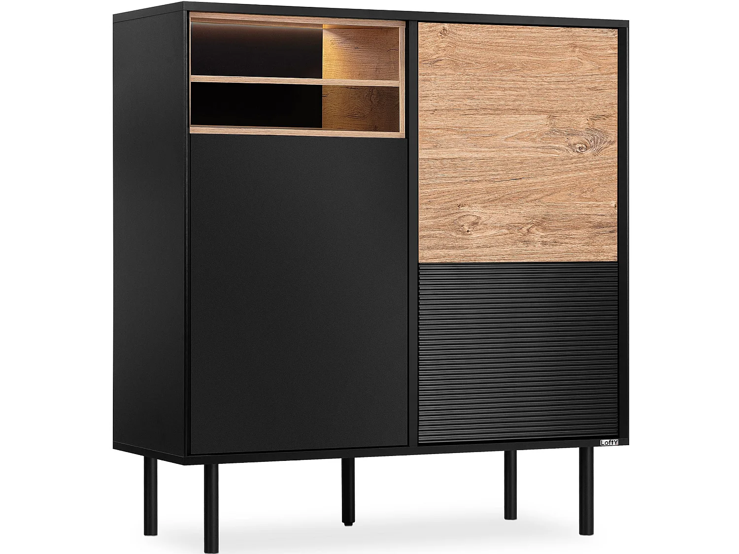 Kommode TV/HiFi-Einlage - schwarz / Eiche natur - LOFTY