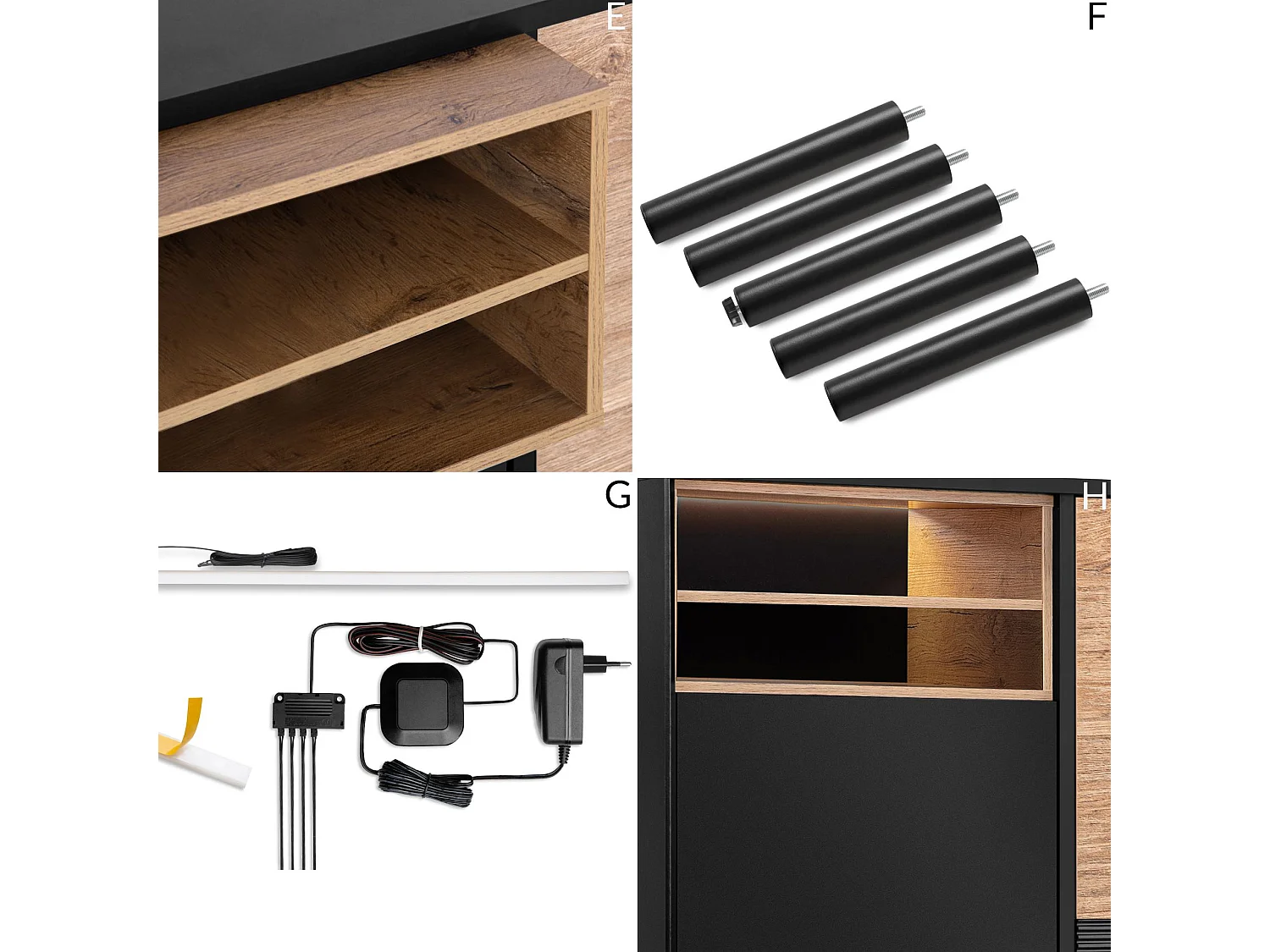 Kommode TV/HiFi-Einlage - schwarz / Eiche natur - LOFTY