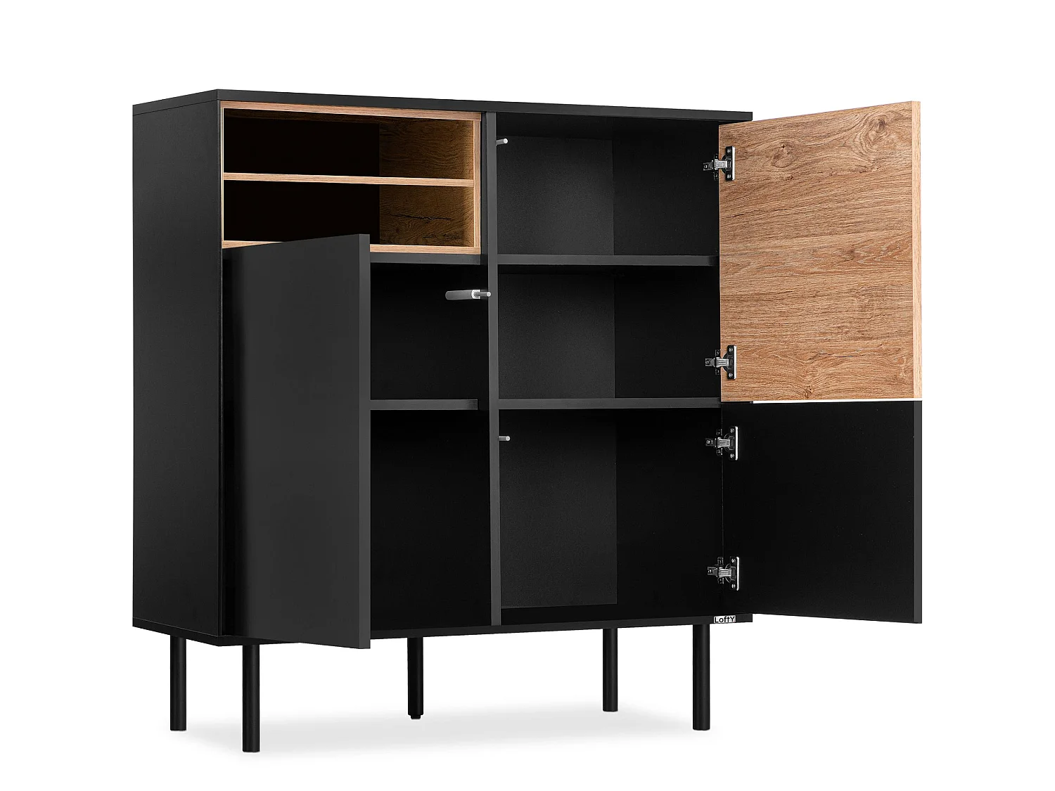 Kommode TV/HiFi-Einlage - schwarz / Eiche natur - LOFTY