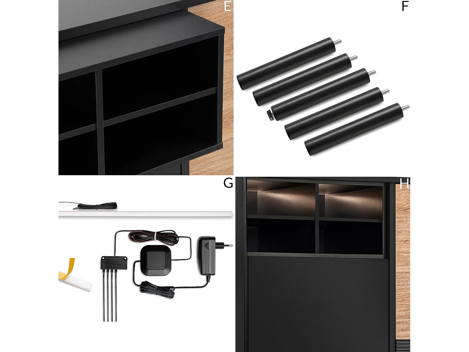 Kommode Kreuzeinlage - schwarz / Eiche natur - LOFTY