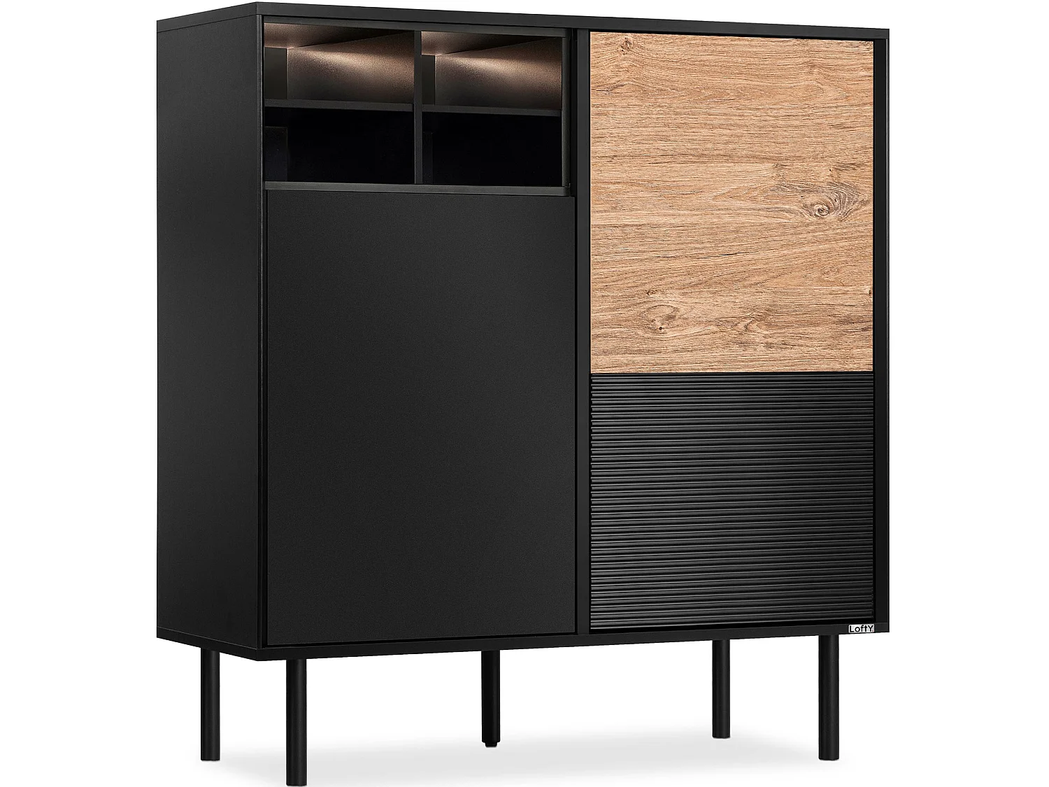 Kommode Kreuzeinlage - schwarz / Eiche natur - LOFTY