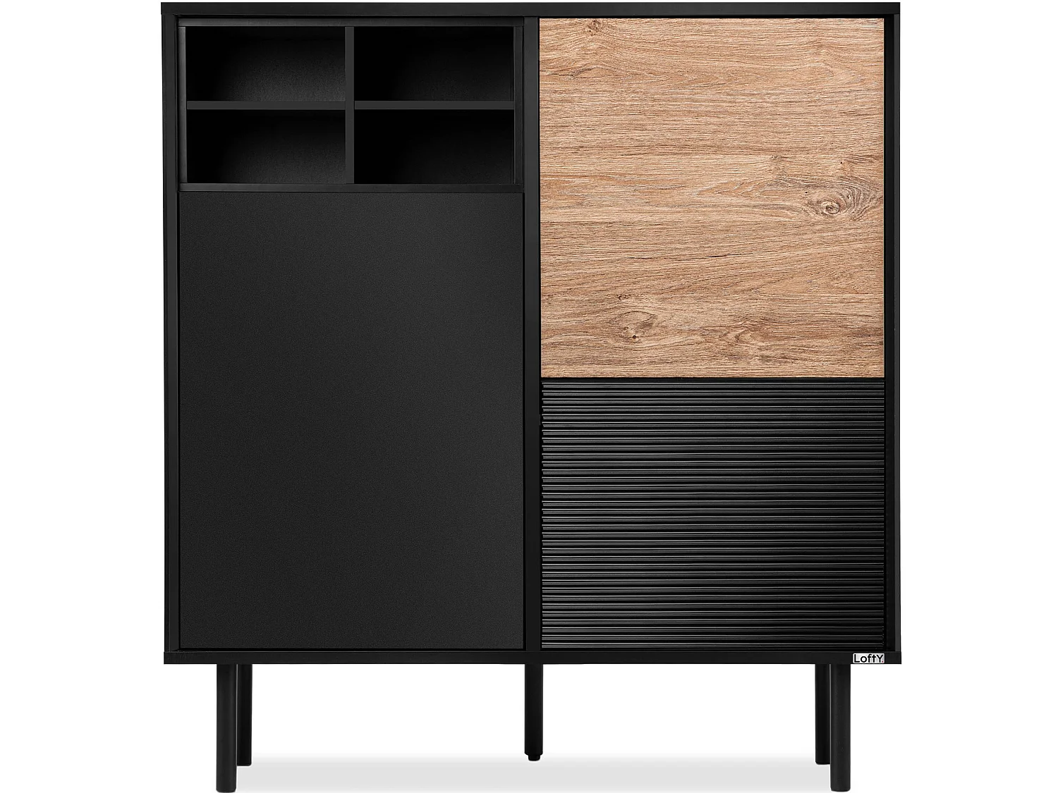 Kommode Kreuzeinlage - schwarz / Eiche natur - LOFTY