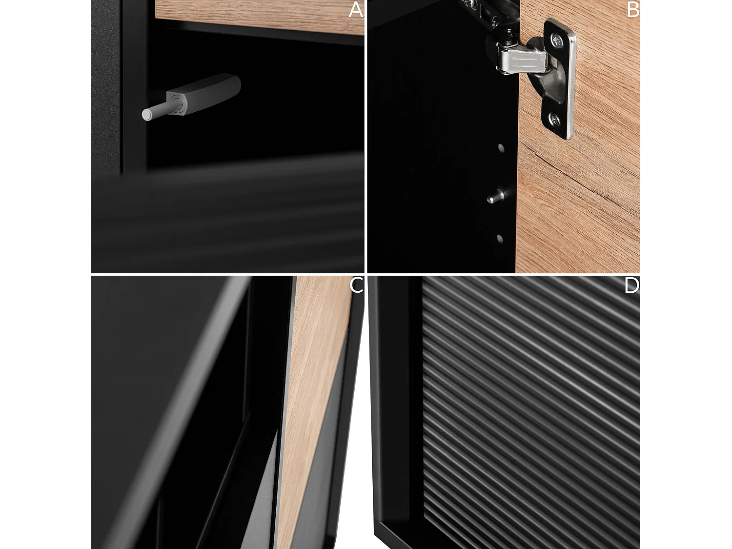 Kommode Kreuzeinlage - schwarz / Eiche natur - LOFTY