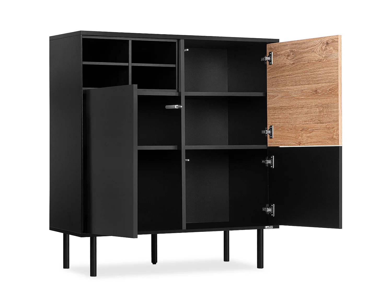 Kommode Kreuzeinlage - schwarz / Eiche natur - LOFTY