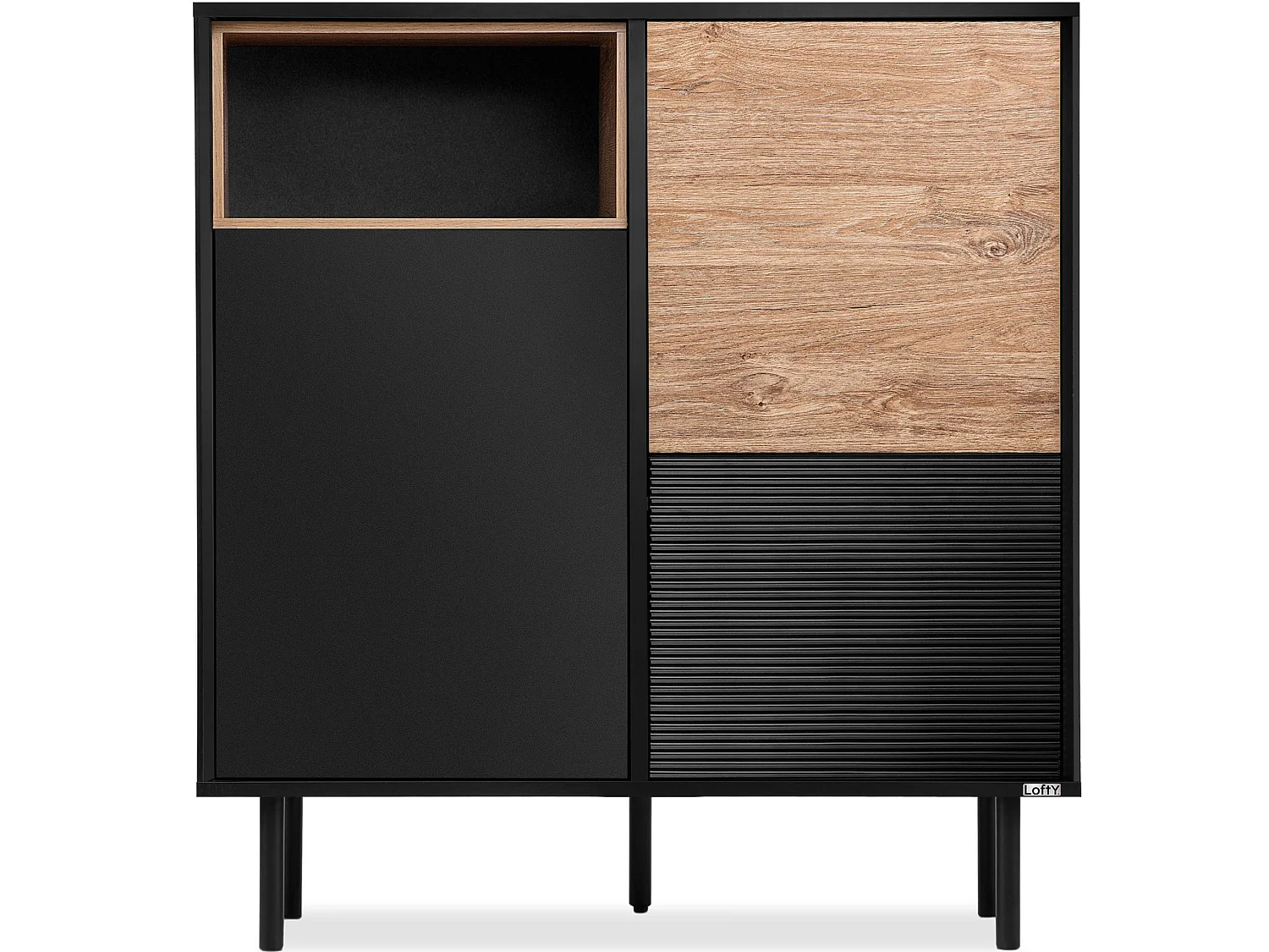 Kommode  Außenseiteneinlage - schwarz / Eiche natur - LOFTY
