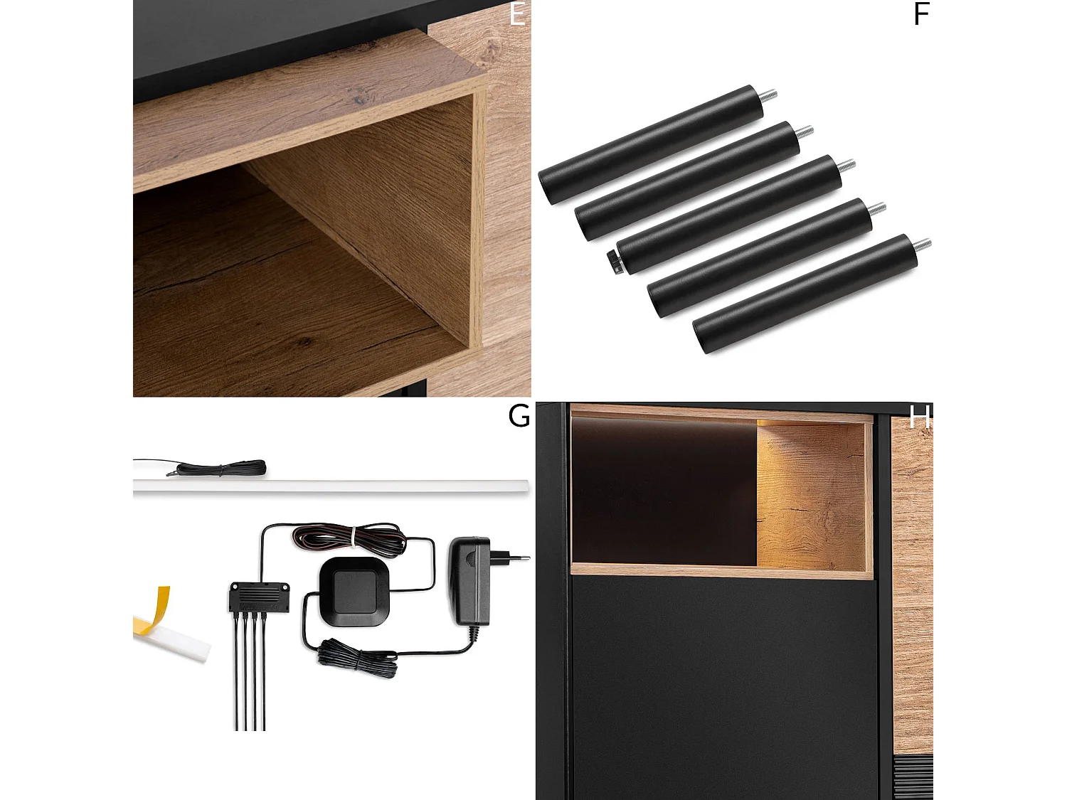 Kommode  Außenseiteneinlage - schwarz / Eiche natur - LOFTY