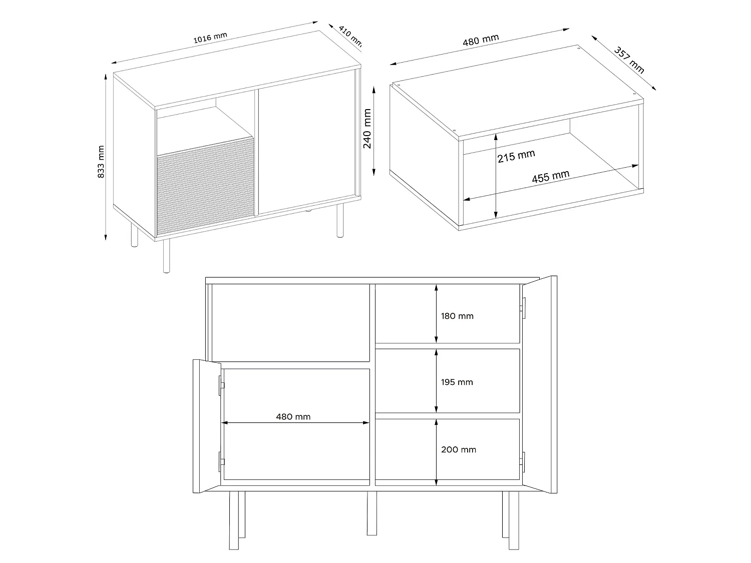 Kommode  Außenseiteneinlage - schwarz / Eiche natur - LOFTY