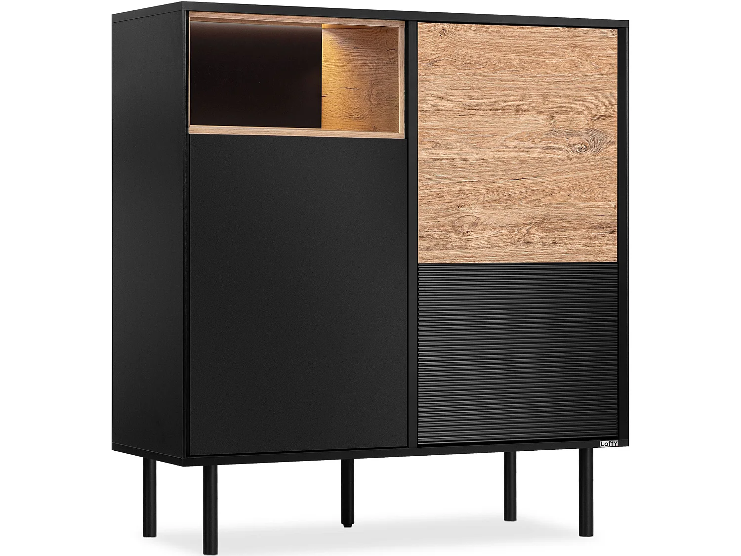 Kommode  Außenseiteneinlage - schwarz / Eiche natur - LOFTY