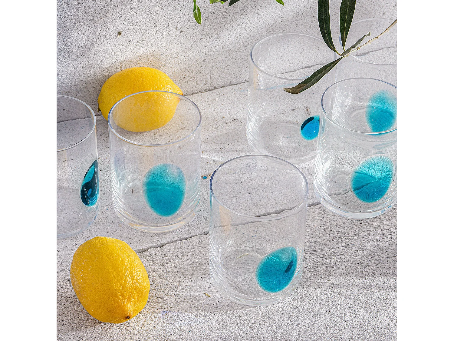 Trinkglas-Set (6er-Set) - transparent / blau - KROG