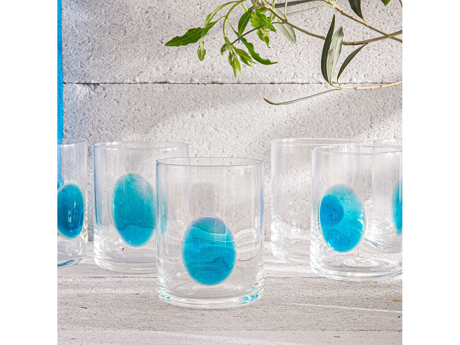 Trinkglas-Set (6er-Set) - transparent / blau - KROG
