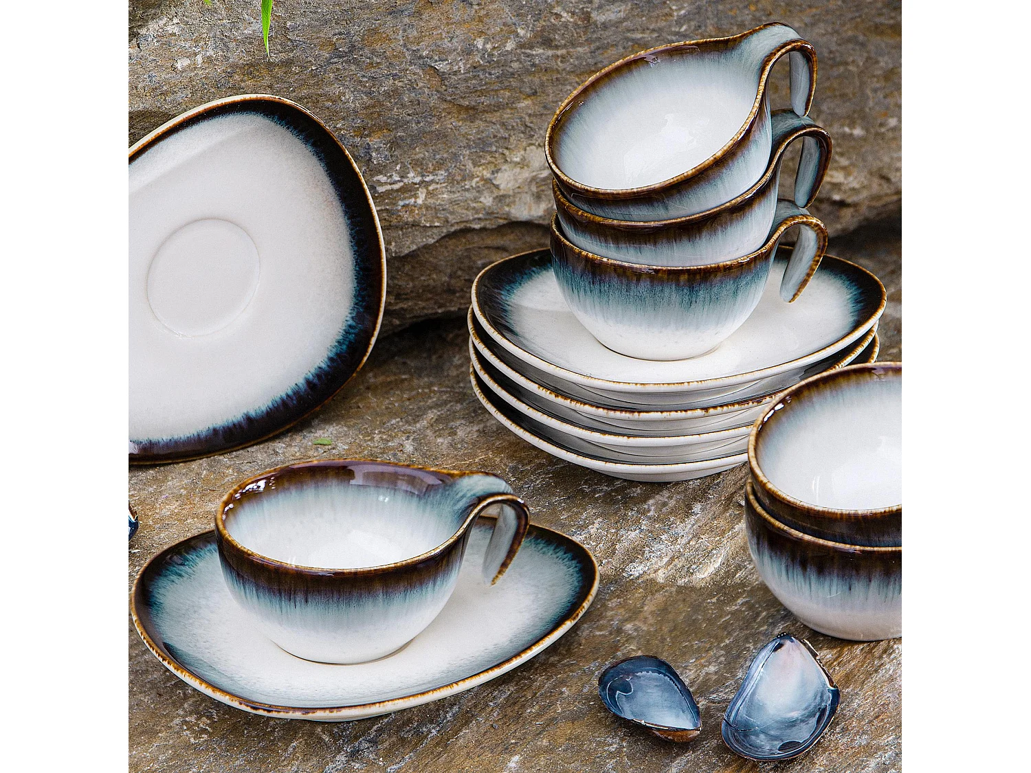 Espressoservice 12-tlg - weiß / marineblau / braun - TIME DIM
