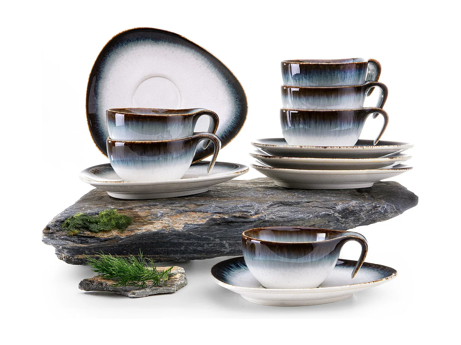 Espressoservice 12-tlg - weiß / marineblau / braun - TIME DIM