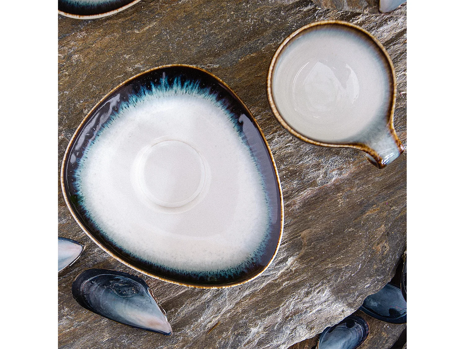 Espressoservice 12-tlg - weiß / marineblau / braun - TIME DIM