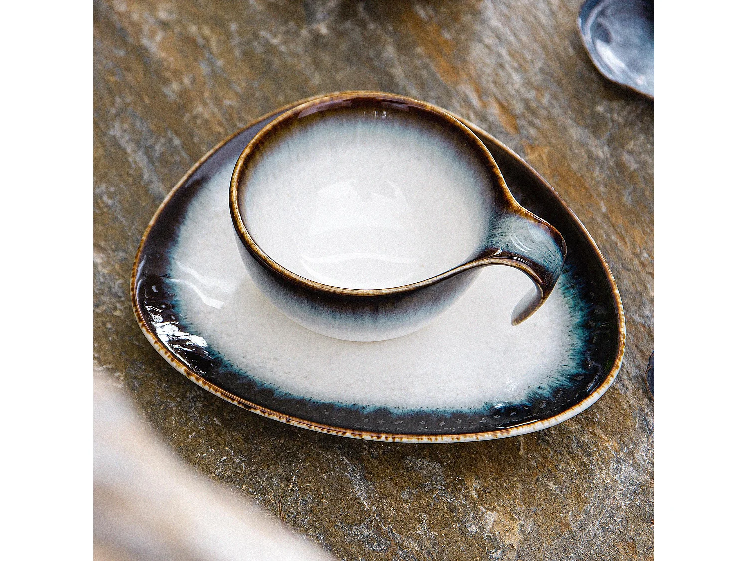 Espressoservice 12-tlg - weiß / marineblau / braun - TIME DIM