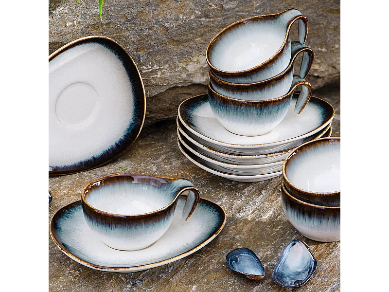 Espressoservice 12-tlg - weiß / marineblau / braun - TIME DIM
