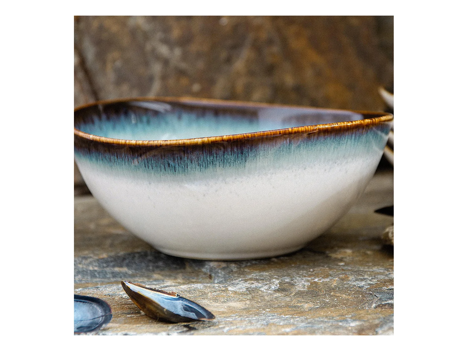 Schalen 6-tlg - weiß / marineblau / braun - TIME DIM