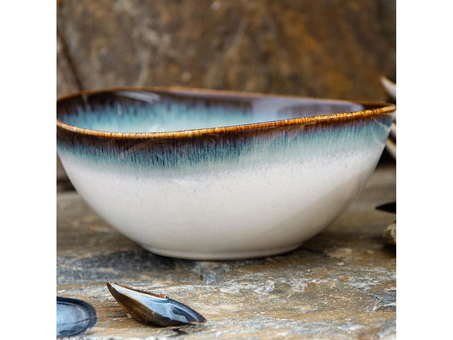 Schalen 6-tlg - weiß / marineblau / braun - TIME DIM