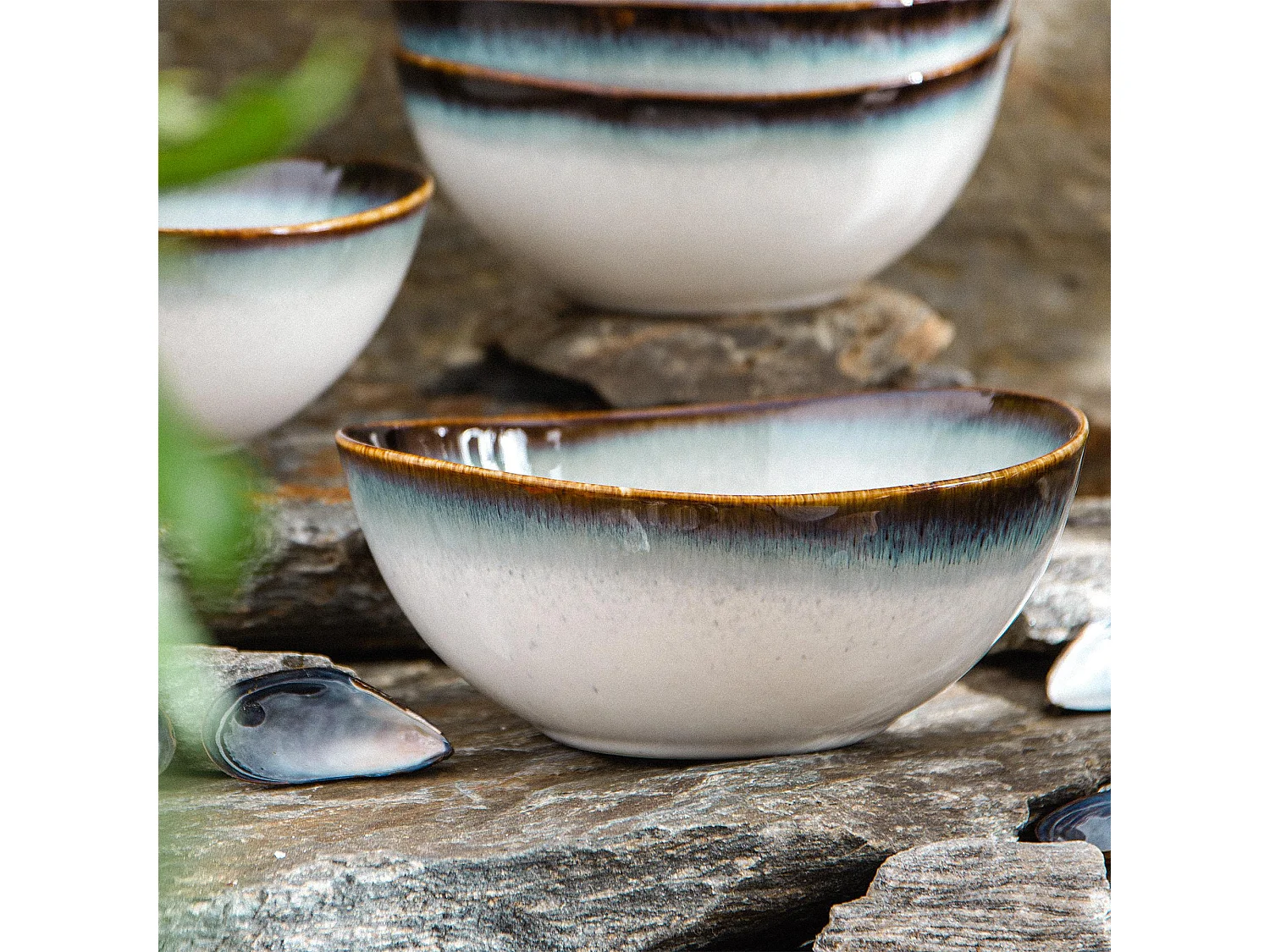 Schalen 6-tlg - weiß / marineblau / braun - TIME DIM