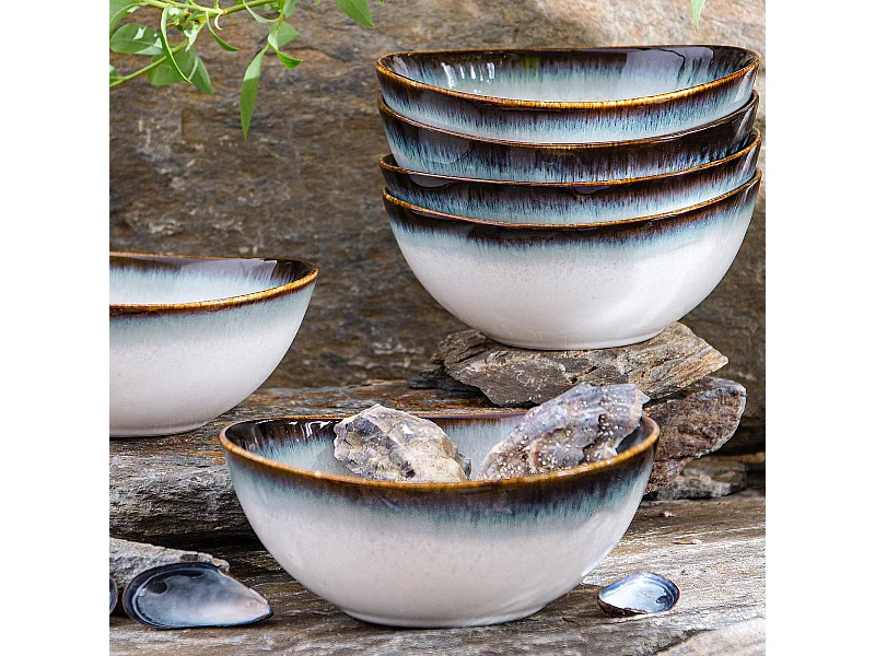 Schalen 6-tlg - weiß / marineblau / braun - TIME DIM