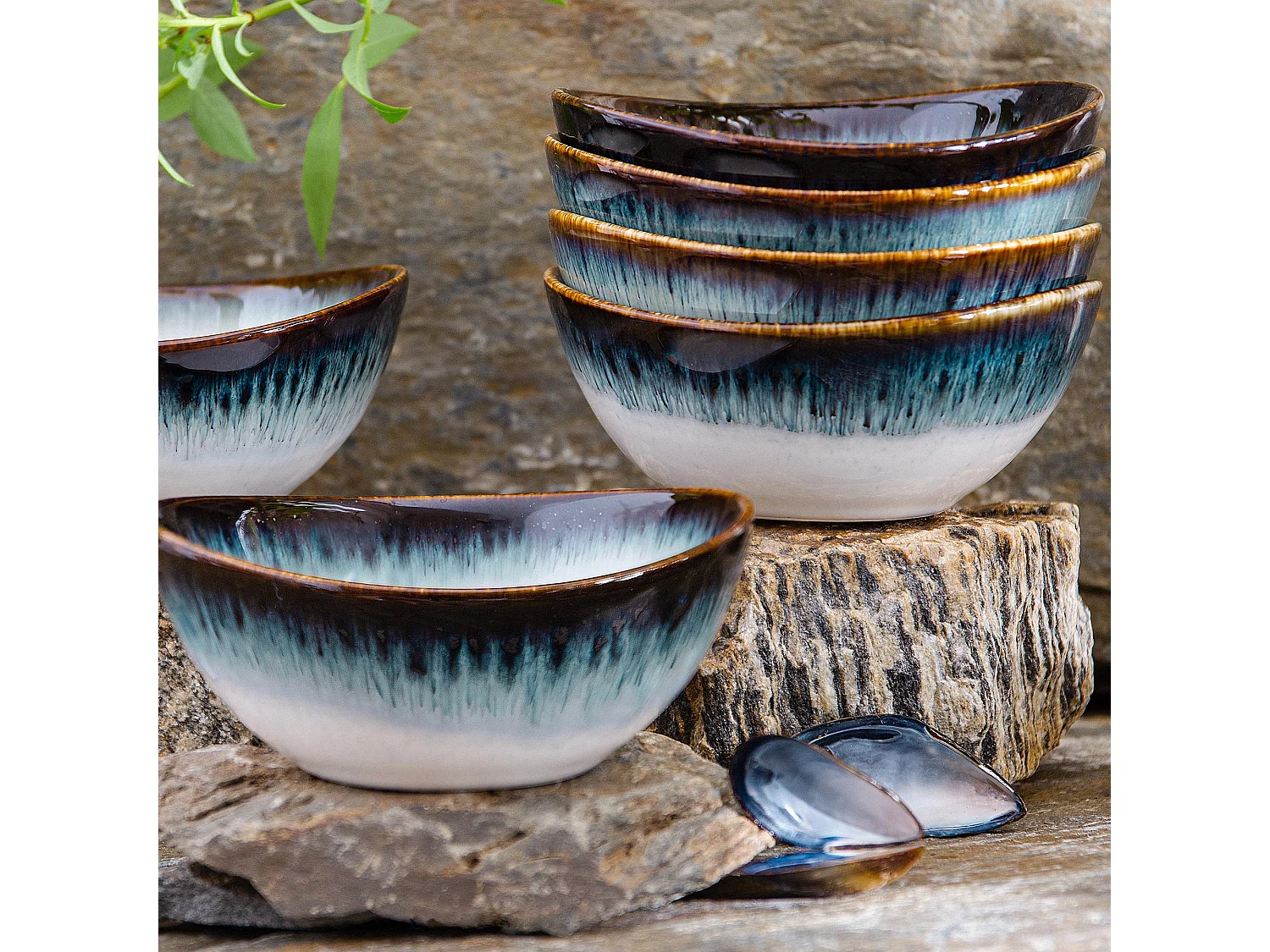 Schalen 6-tlg - weiß / marineblau / braun - TIME DIM