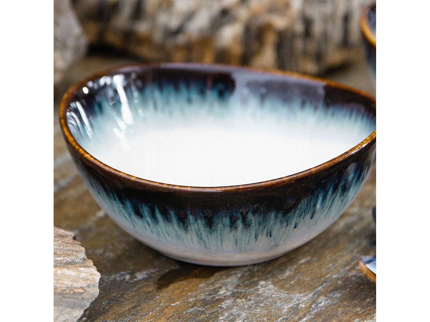 Schalen 6-tlg - weiß / marineblau / braun - TIME DIM